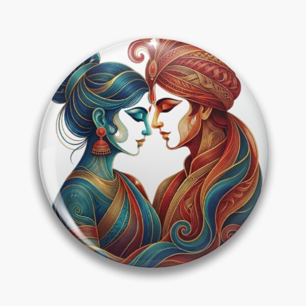 Item preview, Radha Krishna Glowing Neon Line Art - Abstract Couple Silhouette designed and sold by Sticker Art Shop.