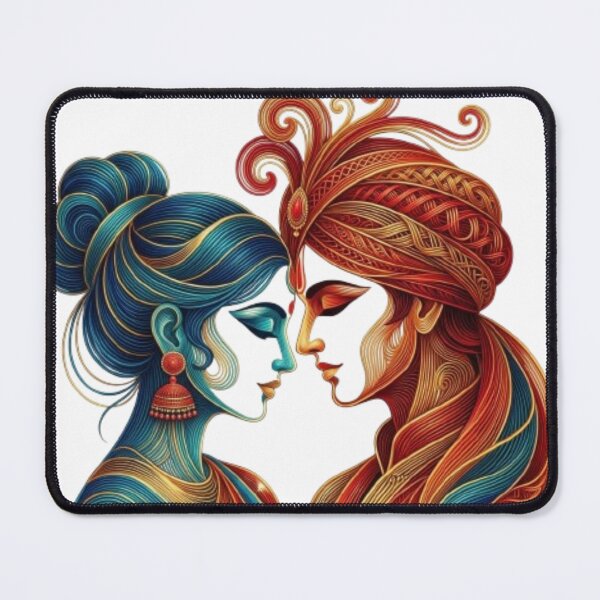 Item preview, Radha Krishna Glowing Neon Line Art - Abstract Couple Silhouette designed and sold by Sticker Art Shop.