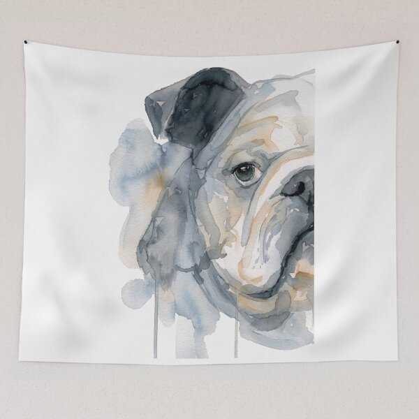 Aperçu de l'œuvre Demi-tête de bouledogue, gris, bleu et fauve créée et vendue par caracatita75.