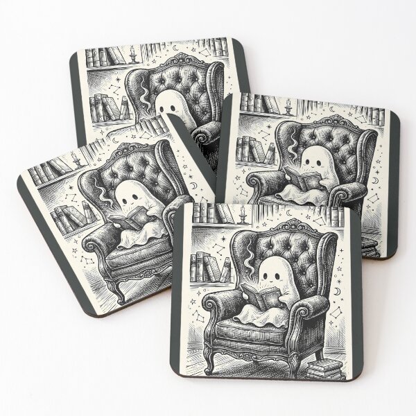 Item preview, Cozy Ghost Reading Club Vintage Linocut Book Lover designed and sold by DripCultureLab.