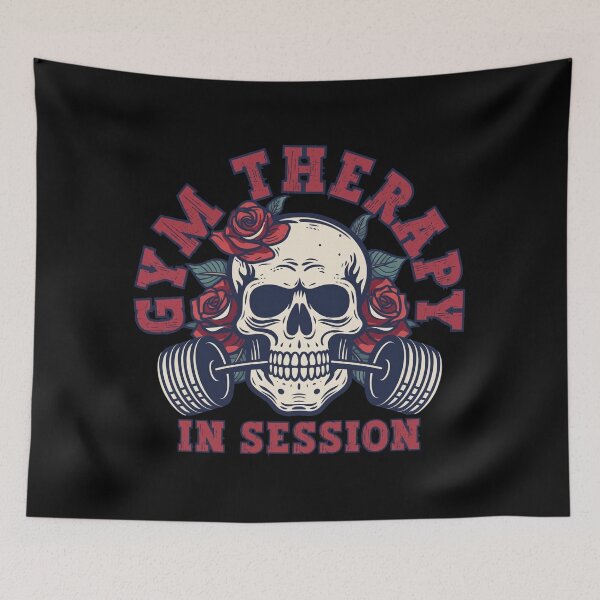 Item preview, Gym Therapy In Session - Edgy Skull & Barbell Workout designed and sold by Shopeon Designs.