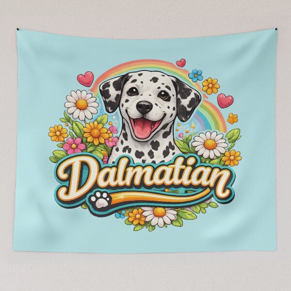 Item preview, Happy Dalmatian with Rainbow and Flowers designed and sold by blankTeeShirt.