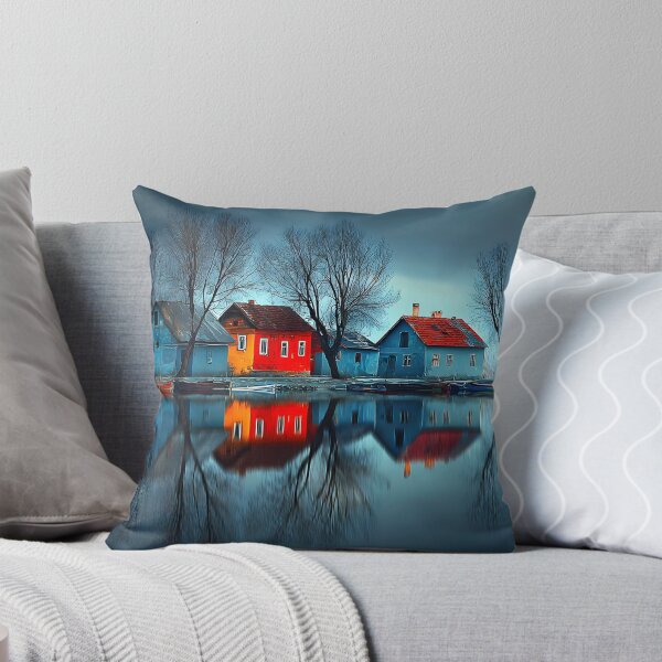Item preview, Serene Lakeside Village at Dusk with Reflections designed and sold by Artessie.