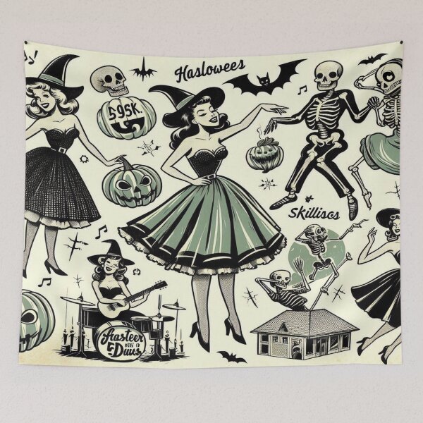 Item preview, Vintage Halloween Witches Skeletons Retro Spooky Party designed and sold by BriSher.