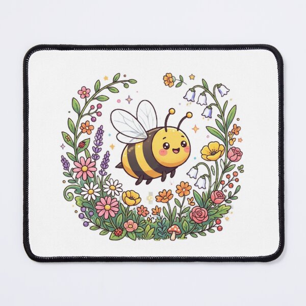 Item preview, Cute Kawaii Bumblebee in Wildflower Garden Sticker — Happy Honeybee Nature Illustration designed and sold by Tinydoodlenest .