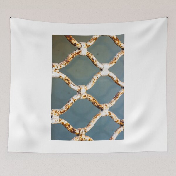 Item preview, Rusted Metal Grille Pattern Close-Up With Weathered White Paint And Oxidized Texture designed and sold by Nmallia.