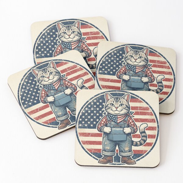 Item preview, American Shorthair Cat Labor Day Worker Patriotic Flag Overalls designed and sold by Ghostlycats2026.