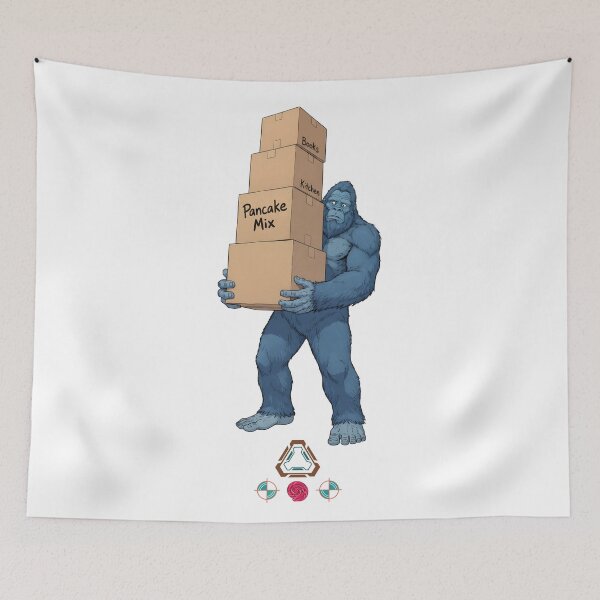 Item preview, Bigfoot Priority Packing - Funny Sasquatch Carrying Tower of Moving Boxes T-Shirt designed and sold by Whimsy Trail Co.