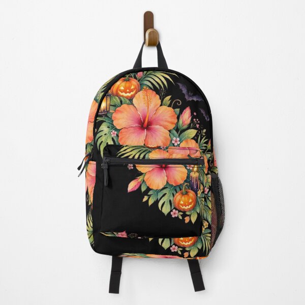 Item preview, Tropical Halloween Watercolor Orange Pink Hibiscus Pumpkin Bouquet designed and sold by IamNolmo.