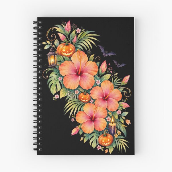 Item preview, Tropical Halloween Watercolor Orange Pink Hibiscus Pumpkin Bouquet designed and sold by IamNolmo.