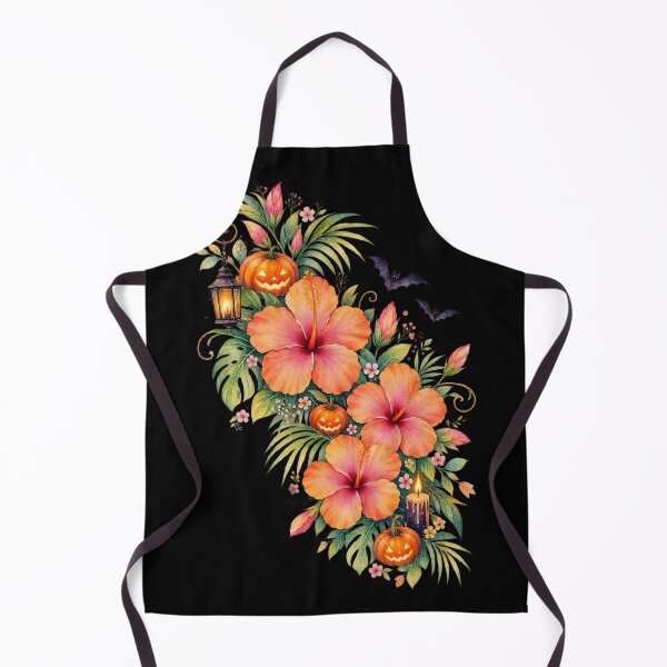 Item preview, Tropical Halloween Watercolor Orange Pink Hibiscus Pumpkin Bouquet designed and sold by IamNolmo.