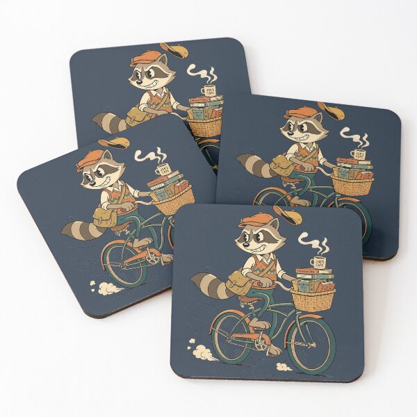 Item preview, Late For Class Commuter Raccoon Vintage Bicycle Cartoon designed and sold by DripCultureLab.