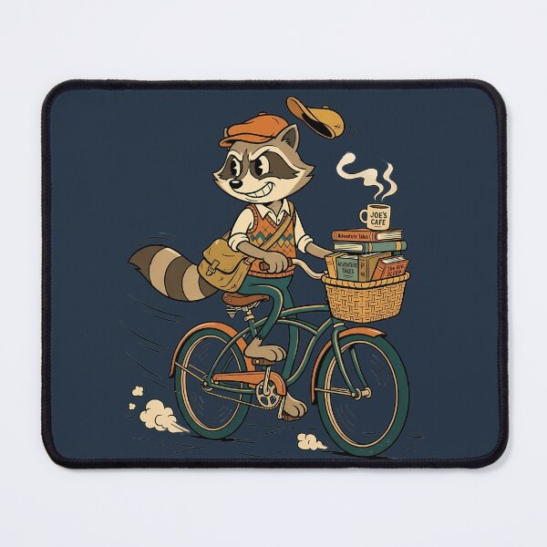Item preview, Late For Class Commuter Raccoon Vintage Bicycle Cartoon designed and sold by DripCultureLab.