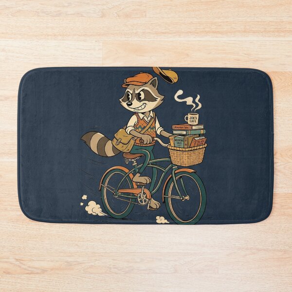 Item preview, Late For Class Commuter Raccoon Vintage Bicycle Cartoon designed and sold by DripCultureLab.