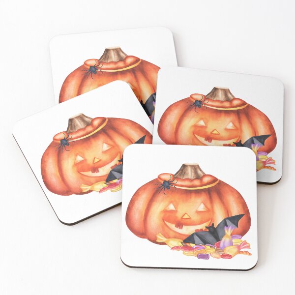 Item preview, Watercolor Halloween Pumpkin with Spider, Bat and Sweets designed and sold by ElenaValeto.