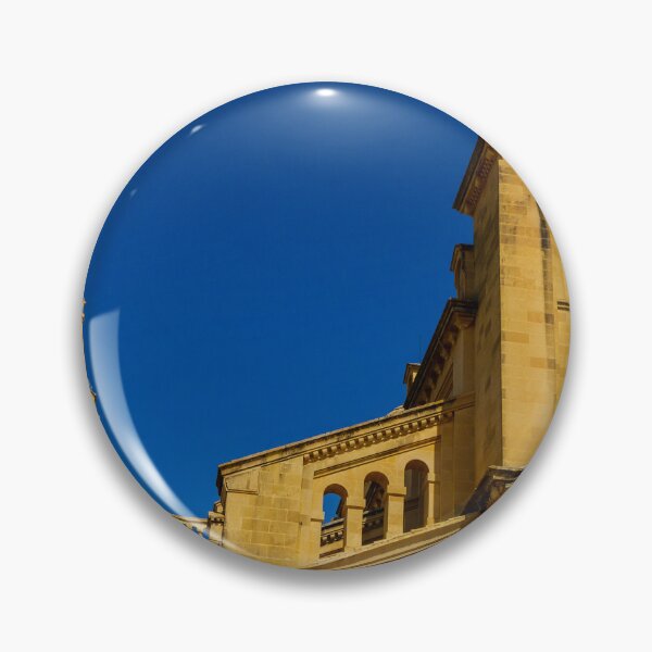 Item preview, Historic Stone Cathedral Facade With Clock Tower And Rose Window Against A Clear Blue Sky designed and sold by Nmallia.