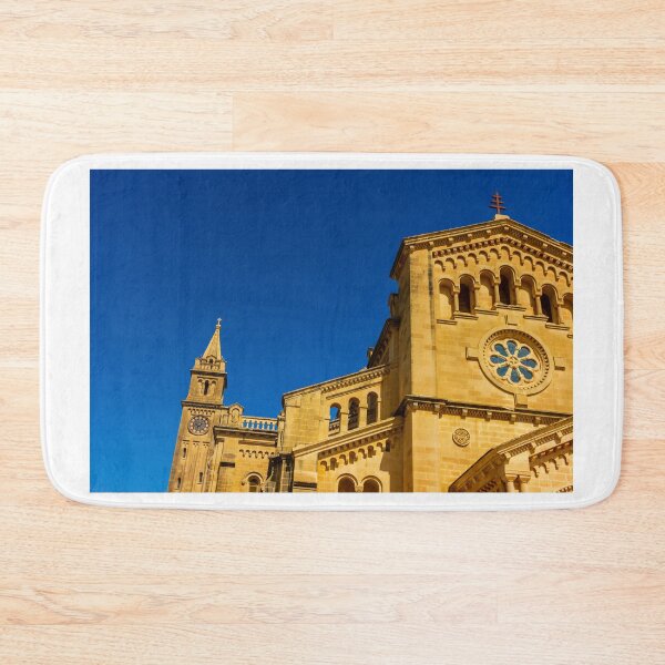 Item preview, Historic Stone Cathedral Facade With Clock Tower And Rose Window Against A Clear Blue Sky designed and sold by Nmallia.