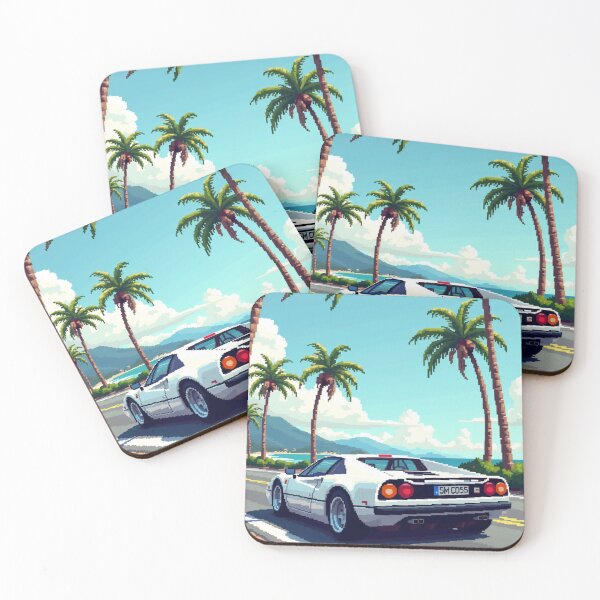 Item preview, Retro Pixel Art White Supercar Coastal Drive designed and sold by grzezzz.