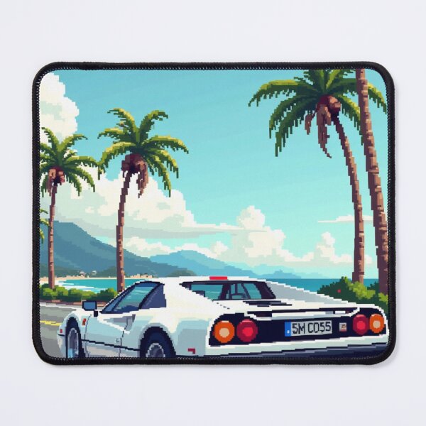 Item preview, Retro Pixel Art White Supercar Coastal Drive designed and sold by grzezzz.