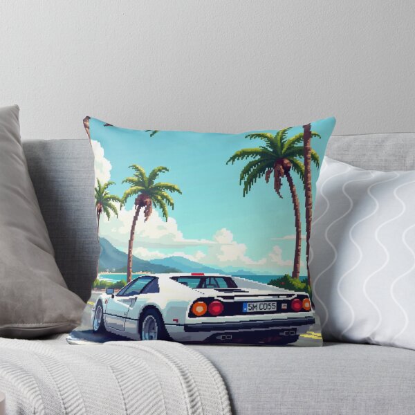 Item preview, Retro Pixel Art White Supercar Coastal Drive designed and sold by grzezzz.
