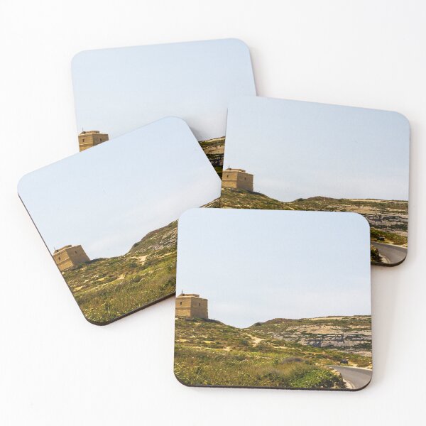 Item preview, Stone Coastal Watchtower on Rugged Mediterranean Hill Overlooking Winding Road and Sunny Landscape designed and sold by Nmallia.
