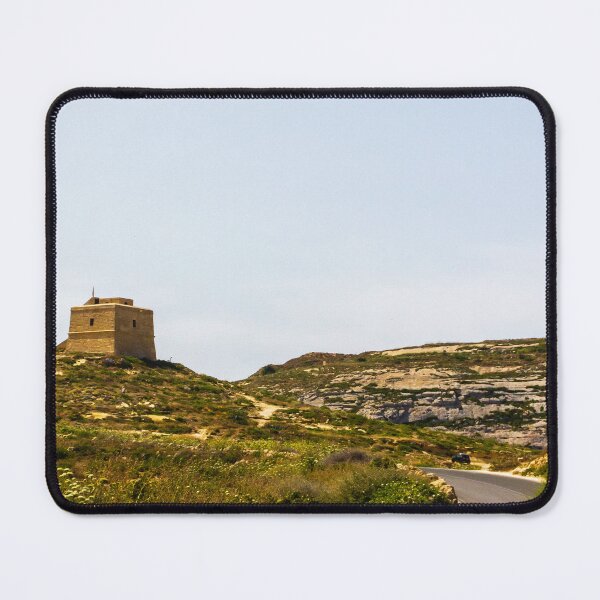 Item preview, Stone Coastal Watchtower on Rugged Mediterranean Hill Overlooking Winding Road and Sunny Landscape designed and sold by Nmallia.