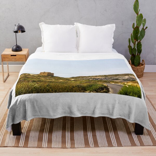 Item preview, Stone Coastal Watchtower on Rugged Mediterranean Hill Overlooking Winding Road and Sunny Landscape designed and sold by Nmallia.