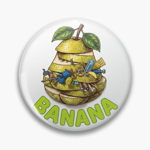 Item preview, Funny Sliced Pear Mechanical BANANA Sticker Design | Ironic Sarcastic Fruit Graphic | Steampunk Toy Block Confusion Quote T-Shirt Print | Pop Art Meme Apparel designed and sold by SergioMiklos.