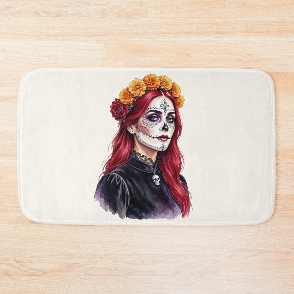 Item preview, Dia de los Muertos Sugar Skull Woman with Red Hair and Marigold Crown  designed and sold by SweetLilith.