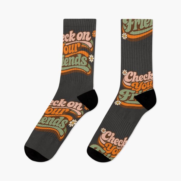 Item preview, Check On Your Friends Retro Groovy Mental Health Quote designed and sold by Timeless Junction.