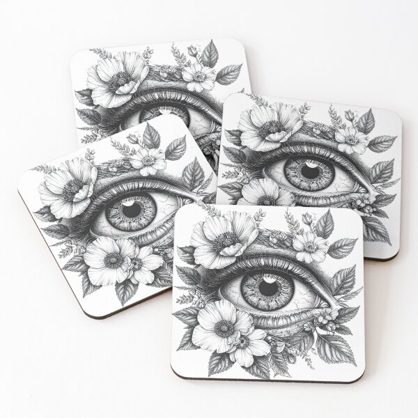 Item preview, Botanical Eye Engraving Surrounded by Flowers and Leaves designed and sold by OksArtStudio.