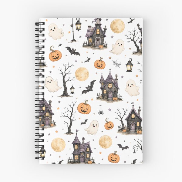 Item preview, Cute Spooky Halloween Pattern – Haunted Houses, Ghosts, Bats & Pumpkins designed and sold by DreamPixelPrint.