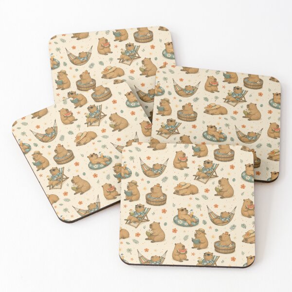 Item preview, Tropical Capybara Summer – Cute Retro Holiday Pattern designed and sold by BadaBingBear.