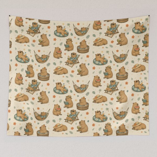Item preview, Tropical Capybara Summer – Cute Retro Holiday Pattern designed and sold by BadaBingBear.