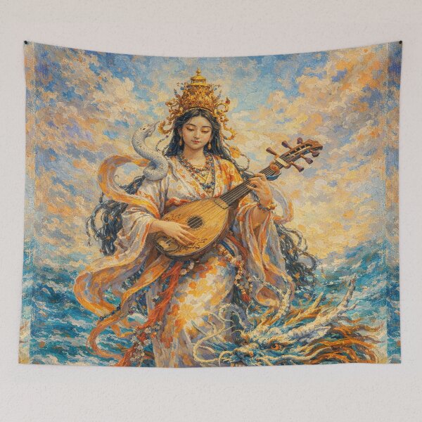 Item preview, Benzaiten and the Sea Dragon – Japanese Mythology Painting designed and sold by GalleryKauffeld.