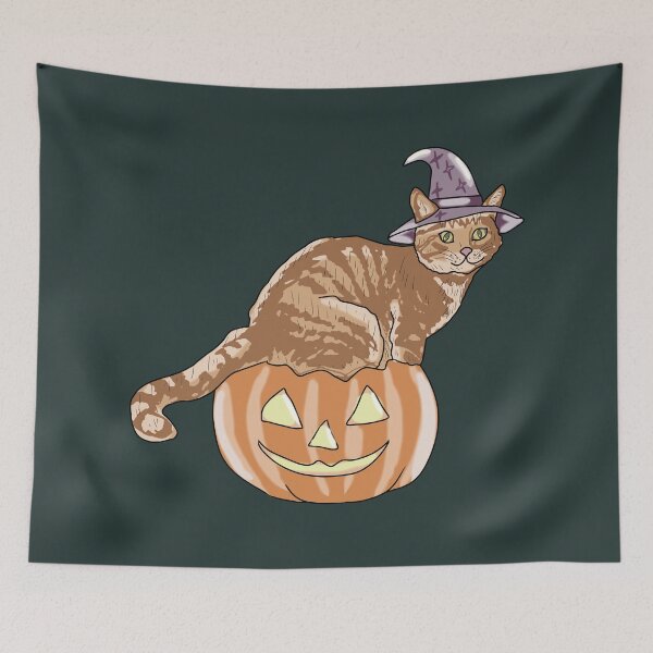Item preview, Cat Whimsical Witch on Pumpkin Halloween Illustration designed and sold by LeshanArt.