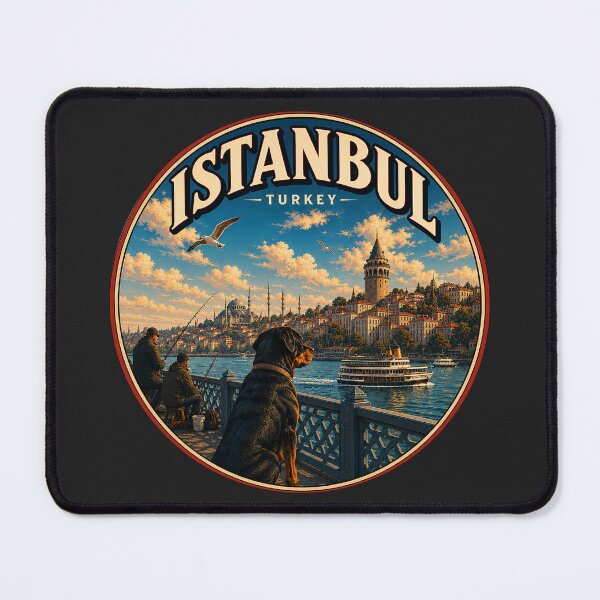 Item preview, Istanbul Turkey Rottweiler Vintage Travel Poster | Bosphorus Dog Lover designed and sold by FireWildChild.