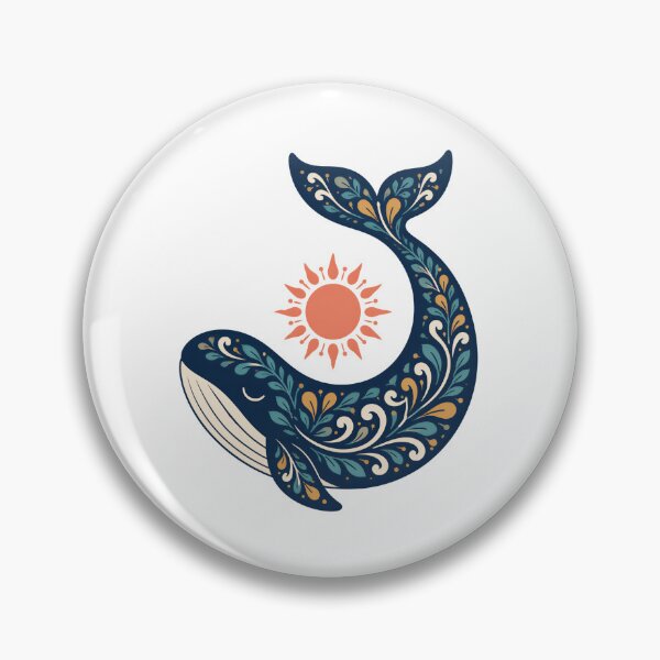 Item preview, Moby Dick Folk Whale - Floral Navy and Coral Sun designed and sold by Fenay Designs.