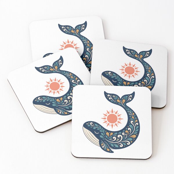 Item preview, Moby Dick Folk Whale - Floral Navy and Coral Sun designed and sold by Fenay Designs.