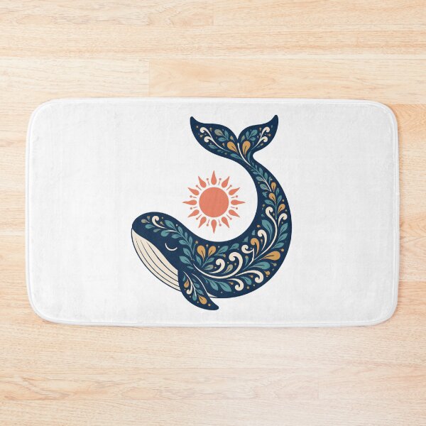 Item preview, Moby Dick Folk Whale - Floral Navy and Coral Sun designed and sold by Fenay Designs.