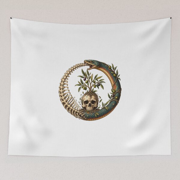 Item preview, Ouroboros with a skull and a olive tree designed and sold by Odinsshop.