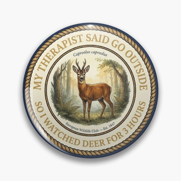 Item preview, My Therapist Said Go Outside I Watched Deer Badge designed and sold by CalmCapy Co.