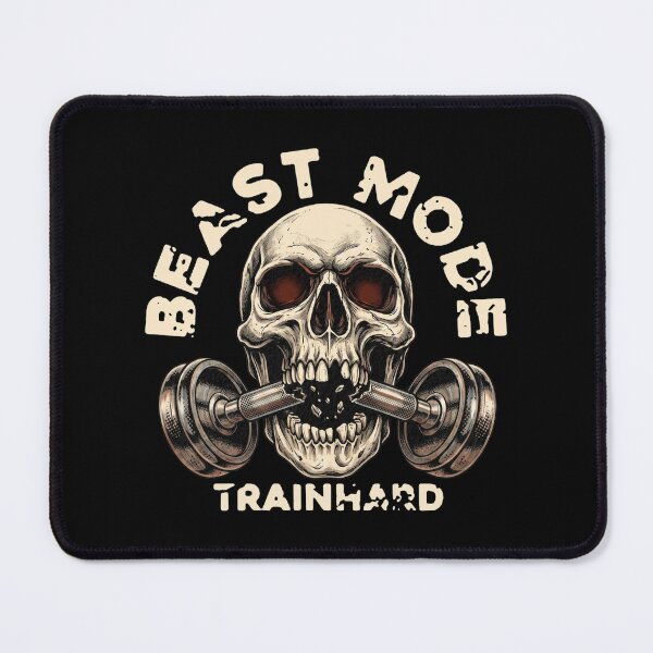 Item preview, Beast Mode Train Hard - Gritty Gym Skull & Dumbbell designed and sold by Shopeon Designs.