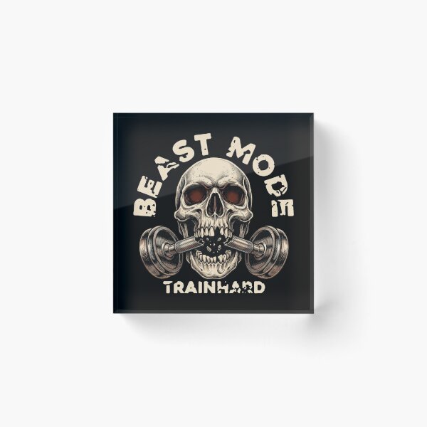 Item preview, Beast Mode Train Hard - Gritty Gym Skull & Dumbbell designed and sold by Shopeon Designs.