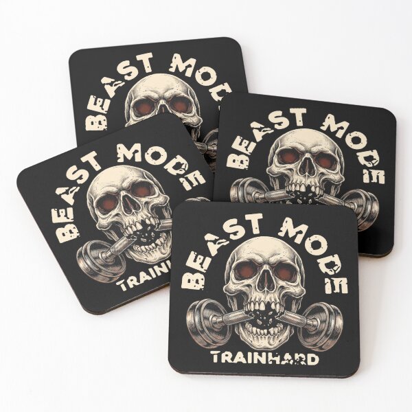 Item preview, Beast Mode Train Hard - Gritty Gym Skull & Dumbbell designed and sold by Shopeon Designs.