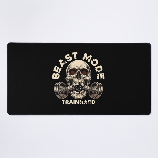 Item preview, Beast Mode Train Hard - Gritty Gym Skull & Dumbbell designed and sold by Shopeon Designs.