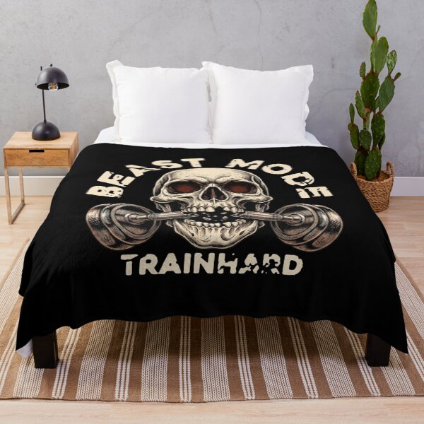 Item preview, Beast Mode Train Hard - Gritty Gym Skull & Dumbbell designed and sold by Shopeon Designs.
