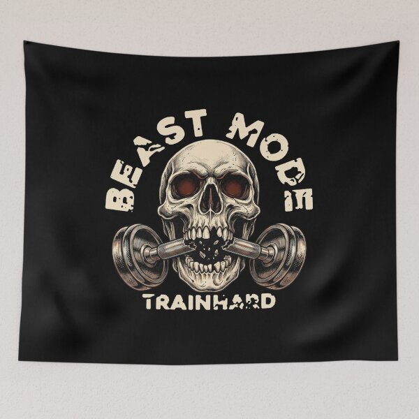 Item preview, Beast Mode Train Hard - Gritty Gym Skull & Dumbbell designed and sold by Shopeon Designs.