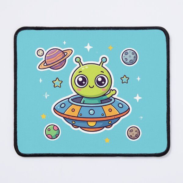 Item preview, Cute Kawaii Alien in UFO Sticker — Friendly Little Space Alien & Planets Illustration designed and sold by Tinydoodlenest .