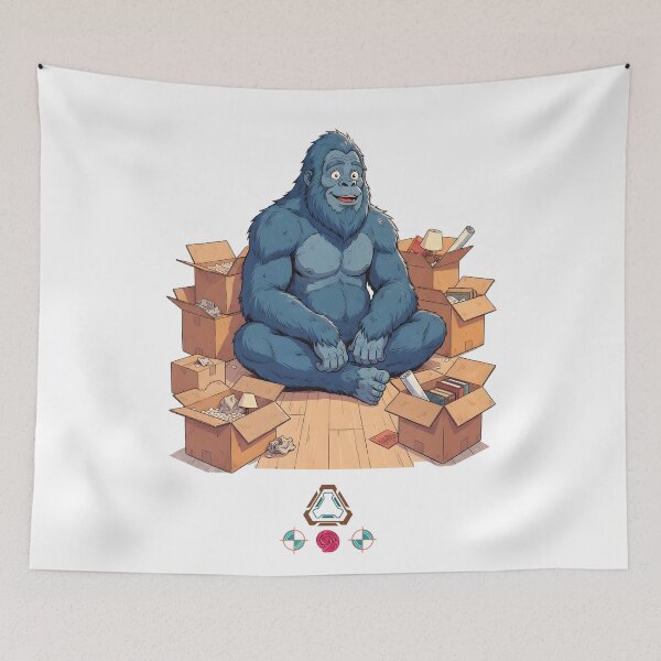 Item preview, Bigfoot Settling In - Funny Sasquatch Sitting Among Moving Boxes T-Shirt designed and sold by Whimsy Trail Co.